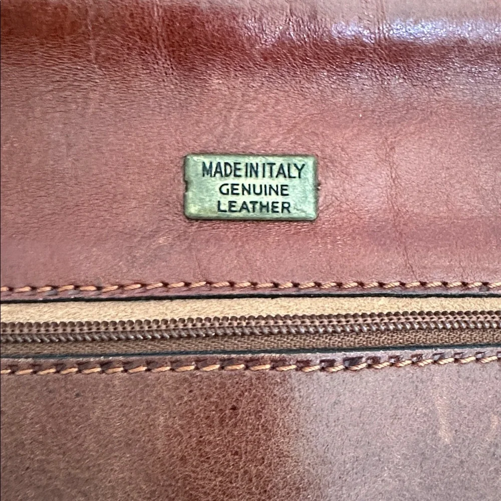 Vintage Classic Italian Genuine Brown Leather Briefcase for Men
